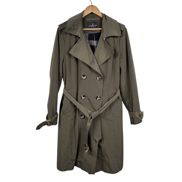 London Fog Womens Olive Green Lined Double Breasted Trench Coat Sz XL - Picture 1 of 10